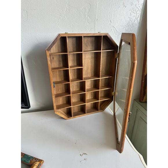 Vintage Curio Cabinet Wooden wood retro minimal octagon whimsical cottagecore - Picture 6 of 9